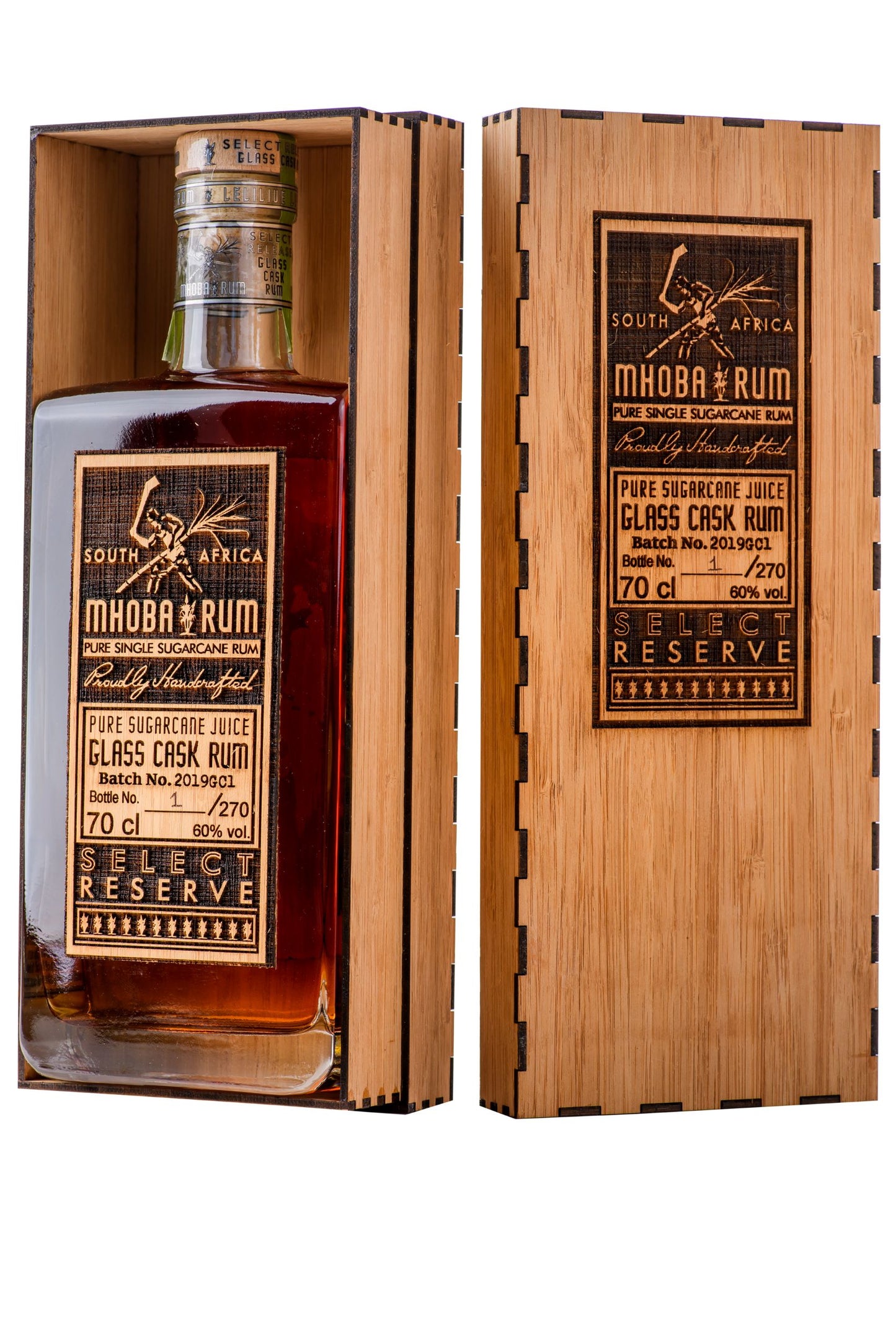 MHOBA Select Reserve Glass Cask Rum 750ml 59% ABV with Bamboo Box